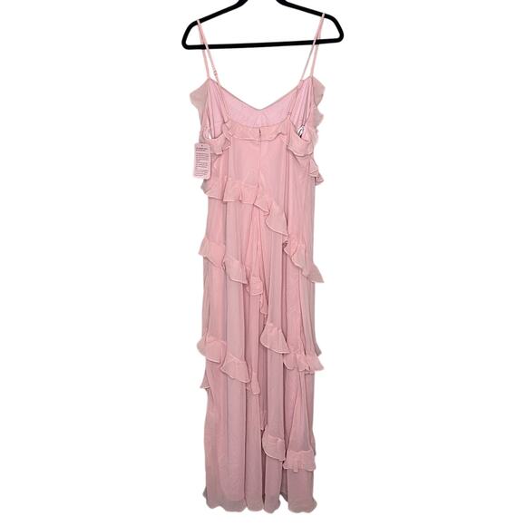 Dessy Collection NWT Pink Asymmetrical Ruffle Chiffon Bias Slip Maxi Dress XL - Picture 2 of 6